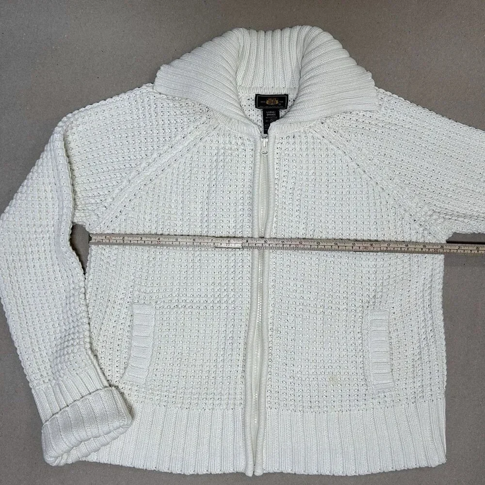 Route 66 Chunky Knit Shawl Collar Full Zip Ivory Cardigan With Pockets Women’s L - Picture 2 of 16